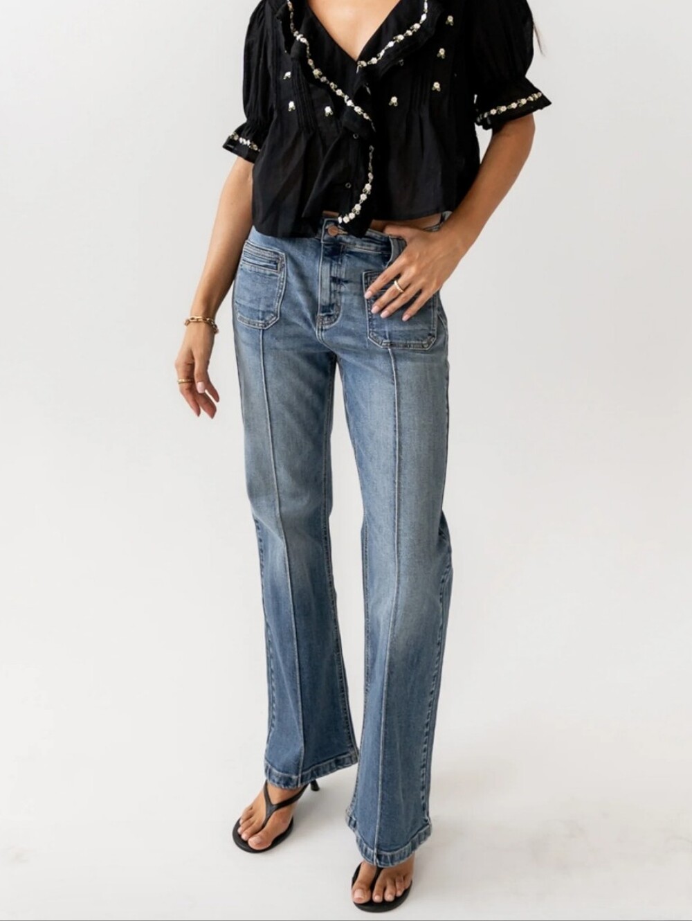 Böhme Adele Straight Leg Jeans Medium Wash Front Flap Pocket High Rise Size 25